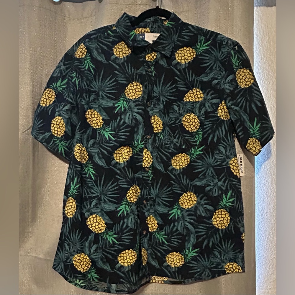 Old Navy Black and Yellow Casual Button Down Shirt